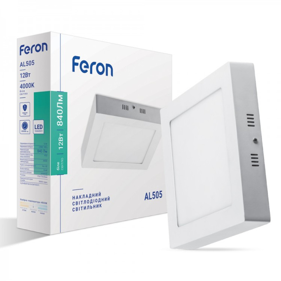 Свiтильник свiтлодiодний накладний квадратний Feron AL505 12W 840lm - фото 2