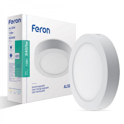 Свiтильник свiтлодiодний накладний круглий Feron AL504 12W 840lm 4000K
