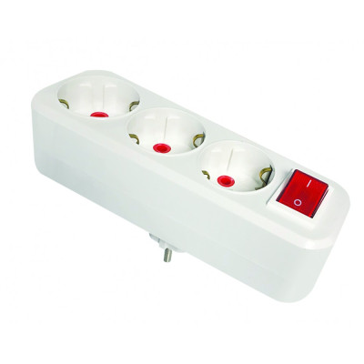 Тройник-разветвитель AY-KA (77 133 00) 16А с/с, прямой с выключателем, белый