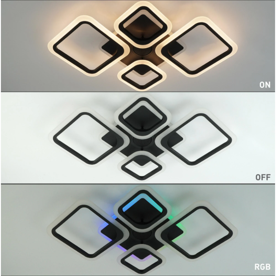 Управляемая МУЗЫКАЛЬНАЯ светодиодная люстра 10590 OVAL RGB MUSIC 80W 5S-SMART-725x460x80-BLACK-220-IP20 - фото 4