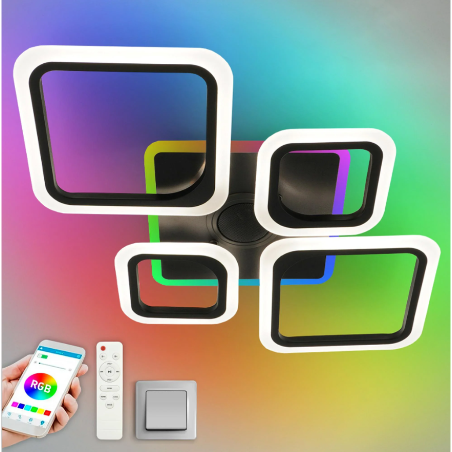 Управляемая МУЗЫКАЛЬНАЯ светодиодная люстра 10590 OVAL RGB MUSIC 80W 5S-SMART-725x460x80-BLACK-220-IP20 - фото 3