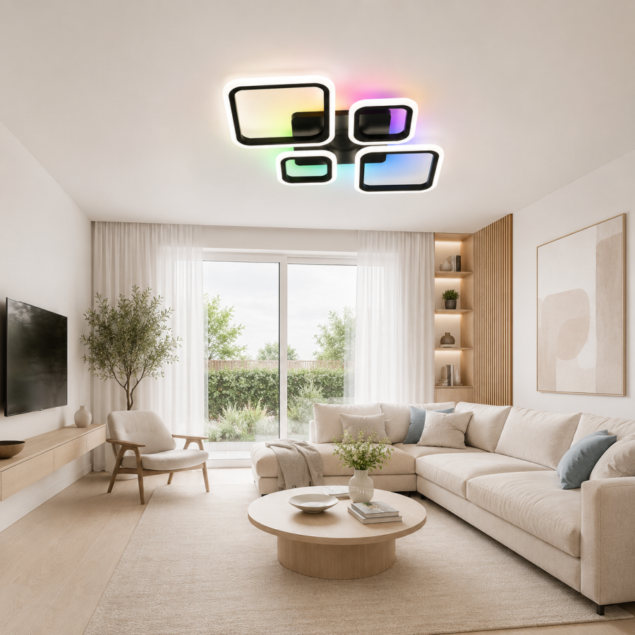 Управляемая МУЗЫКАЛЬНАЯ светодиодная люстра 10590 OVAL RGB MUSIC 80W 5S-SMART-725x460x80-BLACK-220-IP20 - фото 1