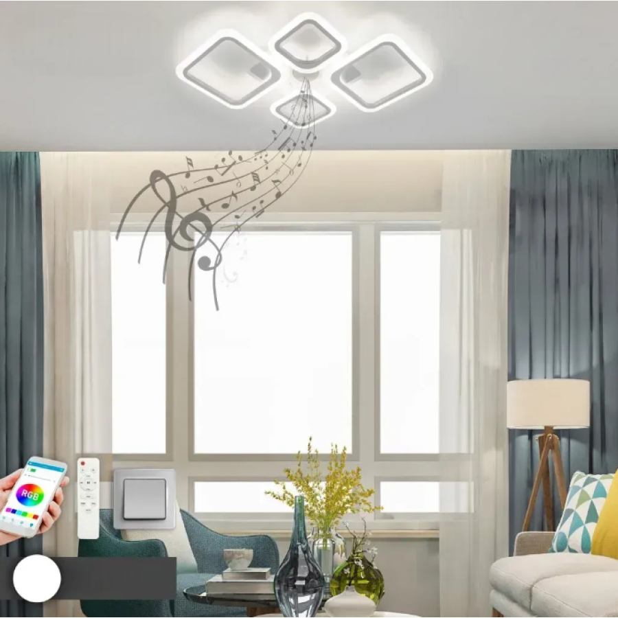 Управляемая музыкальная светодиодная люстра 10591 OVAL RGB MUSIC 80W 5S-SMART-725-460*80-WHITE-220-IP20 - фото 4