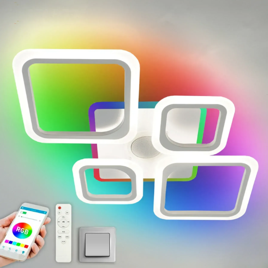 Управляемая музыкальная светодиодная люстра 10591 OVAL RGB MUSIC 80W 5S-SMART-725-460*80-WHITE-220-IP20 - фото 1