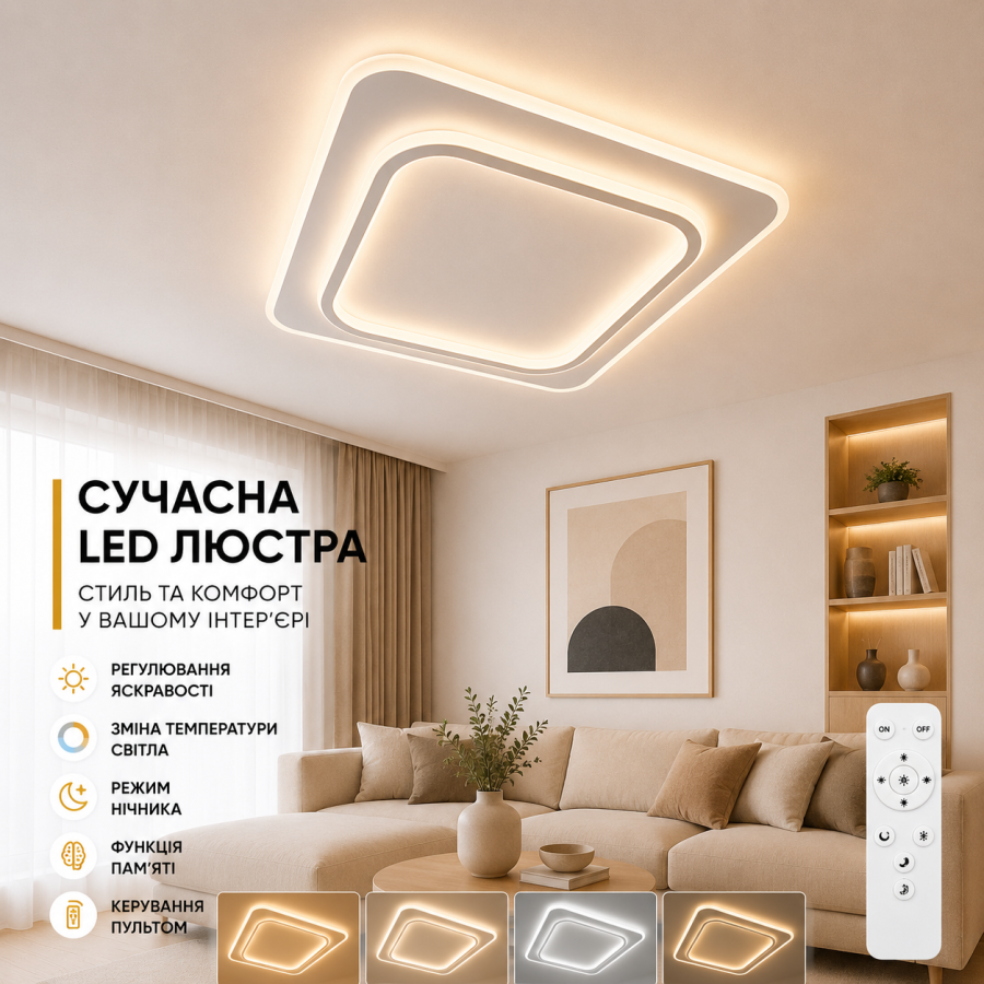 Управляемая светодиодная люстра 10106 VEGA dual 80W 2S-ON/OFF-450*450*45-WHITE/WHITE-220-IP - фото 1