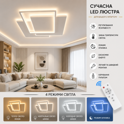 Управляемая светодиодная люстра 10110-1 VEGA triple 80W 3S-ON/Off-470*470*60-WHITE/WHITE-220-IP20