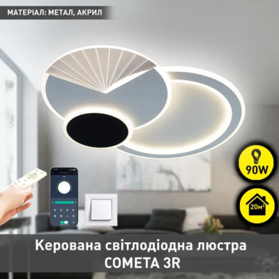 Управляемая светодиодная люстра 10210 COMETA-90W-3R-APP-500x60-WHITE/BLACK-220-IP20