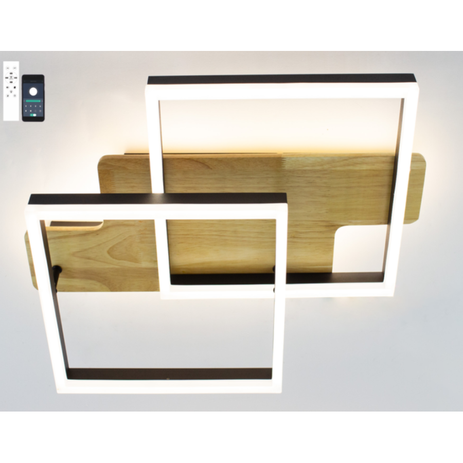 Управляемая светодиодная люстра 10218 WOODY 85W-2S-APP-500*430*135-BLACK/WOOD-220-IP20 - фото 2