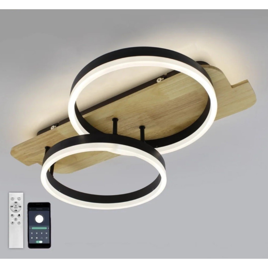 Управляемая светодиодная люстра 10220 WOODY 80W-2R-APP-600*420*135-BLACK/WOOD-220-IP20 - фото 2