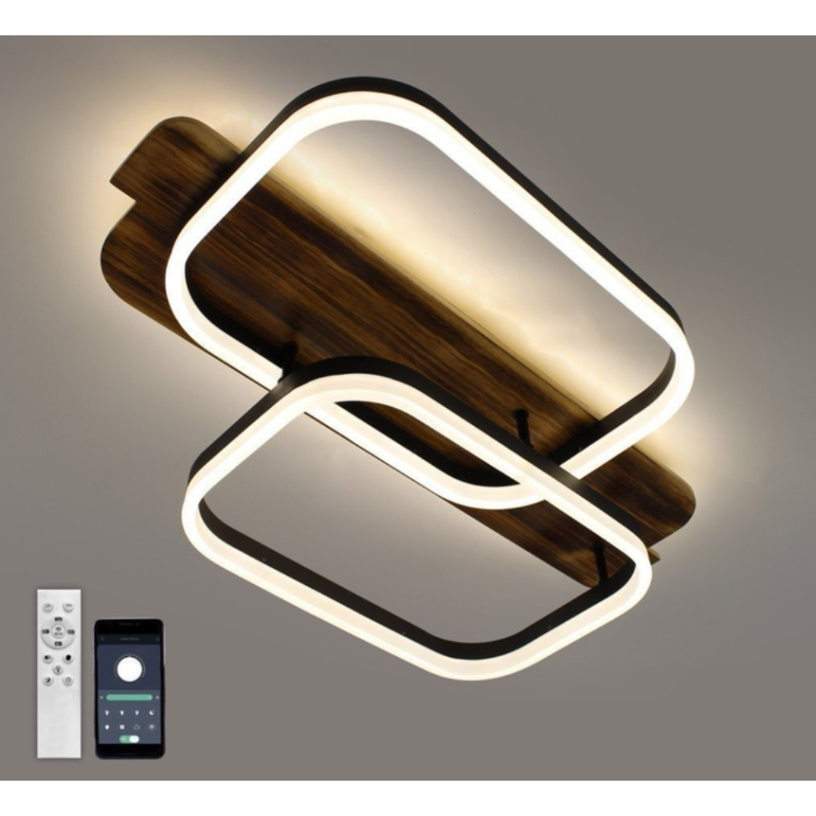 Управляемая светодиодная люстра 10221 WOODY 95W-2SQ-APP-650*420*135-BLACK/WOOD-220-IP20 - фото 2