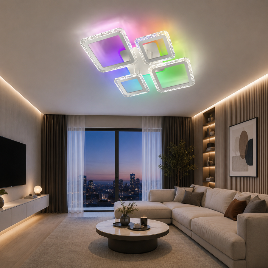 Управляемая светодиодная люстра 10303 OVAL ICE RGB 75W 5S-APP-725-500-93-WHITE/CLEAR-220-IP20 - фото 1