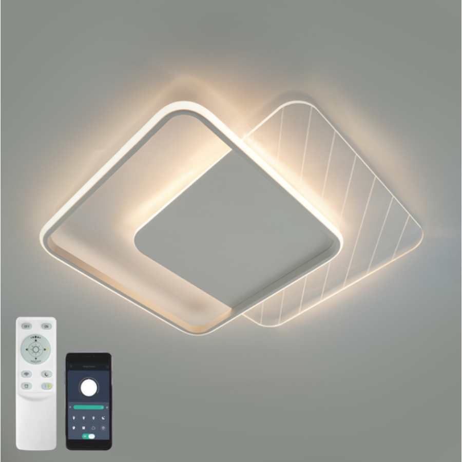 Управляемая светодиодная люстра 10313 AMATO-60W-2S-APP-505*505*52-WHITE/CLEAR-220-IP20 - фото 1