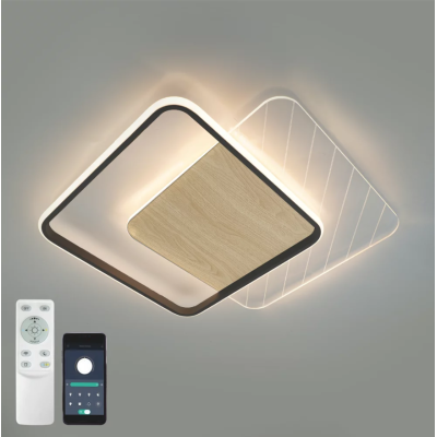 Управляемая светодиодная люстра 10314 AMATO-60W-2R-APP-505*505*52-BLACK/WOOD/CLEAR-220-IP20