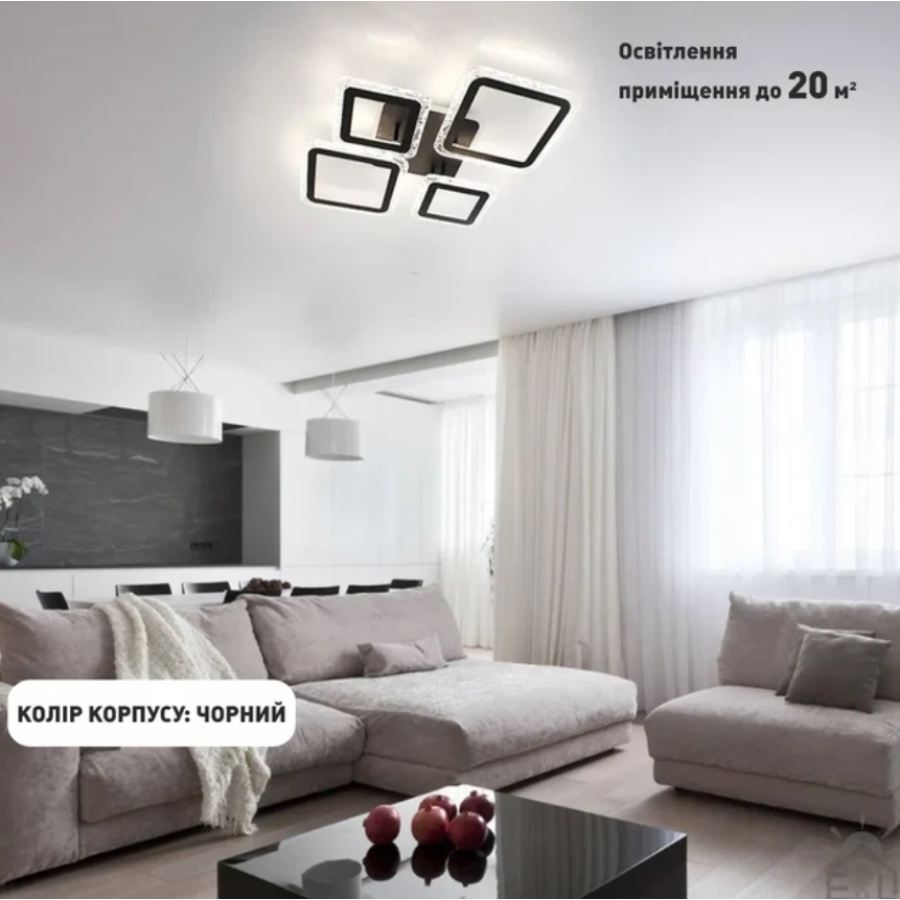 Управляемая светодиодная люстра 10405 OVAL ICE RGB 75W 5S-APP-725x500x93-BLACK/CLEAR-220-IP20 - фото 4