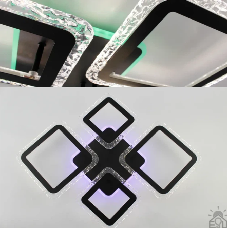 Управляемая светодиодная люстра 10405 OVAL ICE RGB 75W 5S-APP-725x500x93-BLACK/CLEAR-220-IP20 - фото 6