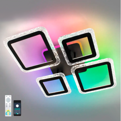 Управляемая светодиодная люстра 10405 OVAL ICE RGB 75W 5S-APP-725x500x93-BLACK/CLEAR-220-IP20