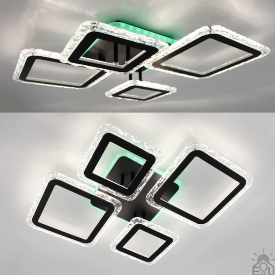 Управляемая светодиодная люстра 10405 OVAL ICE RGB 75W 5S-APP-725x500x93-BLACK/CLEAR-220-IP20 - фото 7