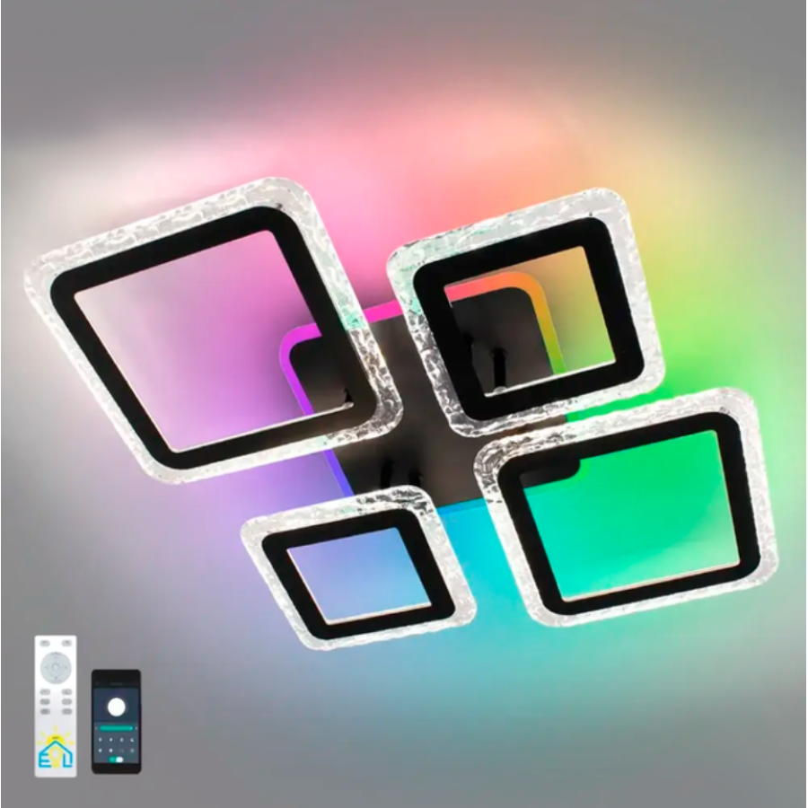 Управляемая светодиодная люстра 10405 OVAL ICE RGB 75W 5S-APP-725x500x93-BLACK/CLEAR-220-IP20 - фото 1