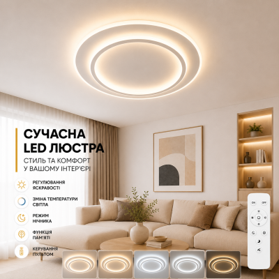 Управляемая светодиодная люстра 10407 VEGA dual 75W 2R-ON/OFF-450*53-WHITE/WHITE-220-IP20