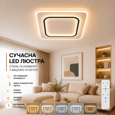 Управляемая светодиодная люстра 10407 VEGA dual 80W 2S-ON/OFF-450*450*52-WHITE/BLACK-220-IP20