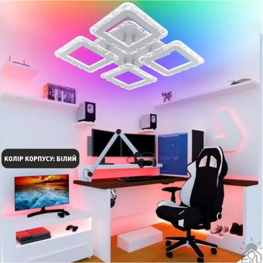 Управляемая светодиодная люстра 10415 ROOM ICE RGB 70W 4S-APP-385x385x75-WHITE-220-IP20 - фото 5