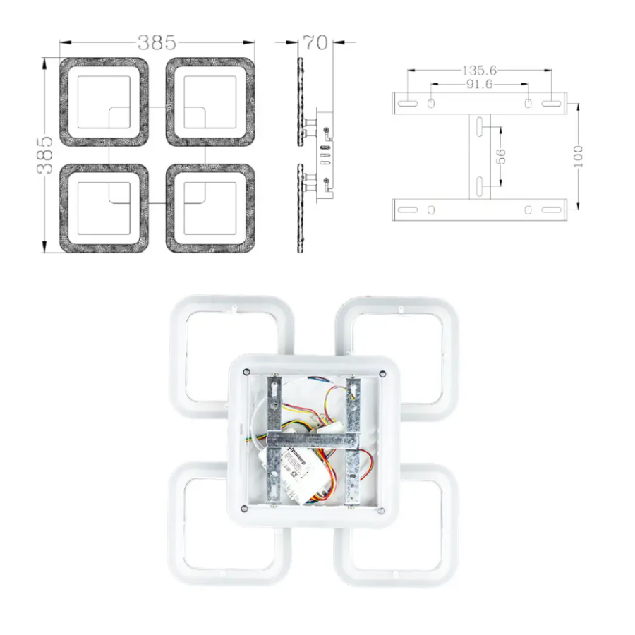 Управляемая светодиодная люстра 10472 ROOM RGB 70W 4S-APP-385x385x75-WHITE-220-IP20 - фото 3