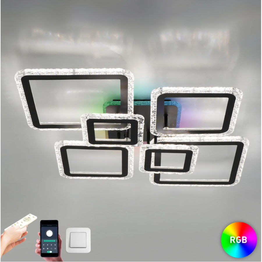 Управляемая светодиодная люстра 10481 OVAL ICE RGB 120W 7S-SMART-960x750x110-BLACK-220-IP20 - фото 3