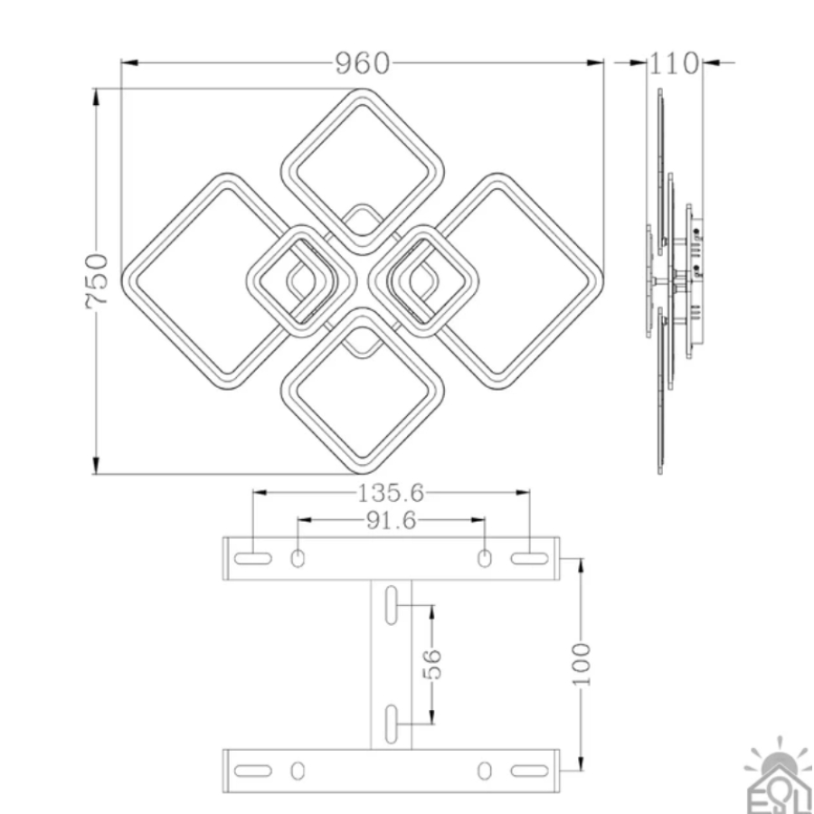 Управляемая светодиодная люстра 10482 OVAL ICE RGB 120W 7S-SMART-960x750x110-WHITE-220-IP20 - фото 6