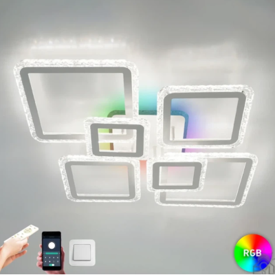 Управляемая светодиодная люстра 10482 OVAL ICE RGB 120W 7S-SMART-960x750x110-WHITE-220-IP20
