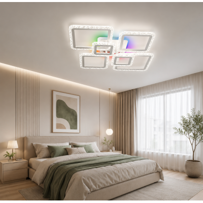 Управляемая светодиодная люстра 10482 OVAL ICE RGB 120W 7S-SMART-960x750x110-WHITE-220-IP20