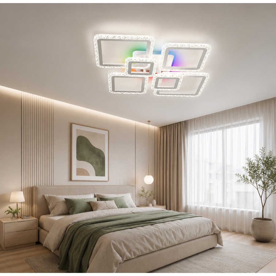 Управляемая светодиодная люстра 10482 OVAL ICE RGB 120W 7S-SMART-960x750x110-WHITE-220-IP20 - фото 1