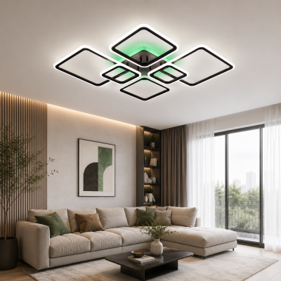 Управляемая светодиодная люстра 10483 OVAL RGB 120W 7S-SMART-960x750x110-BLACK-220-IP20