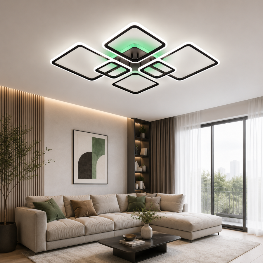 Управляемая светодиодная люстра 10483 OVAL RGB 120W 7S-SMART-960x750x110-BLACK-220-IP20 - фото 1