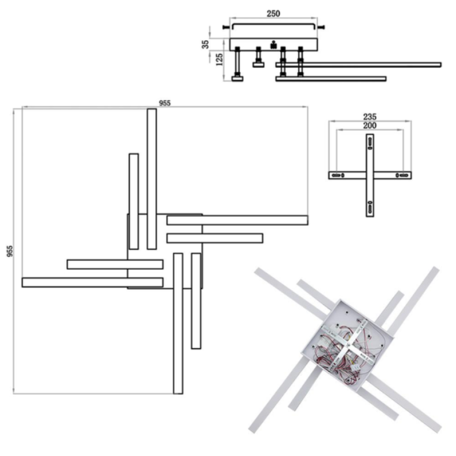 Управляемая светодиодная люстра 10551 LINE-76W-8L-SMART-955x955x125-WHITE-220-IP20 - фото 9