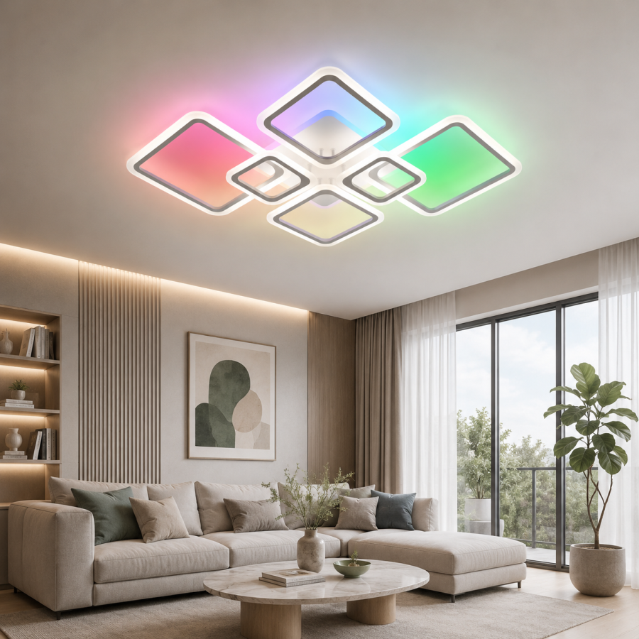 Управляемая светодиодная люстра 10579 OVAL RGB 120W 7S-SMART-960x750x110-WHITE-220-IP20 - фото 1