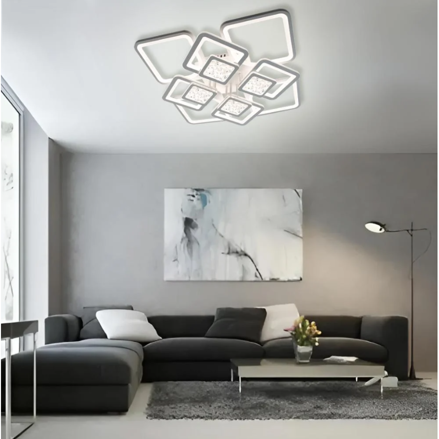 Управляемая светодиодная люстра 10584 TETRA TWIST ICE 165W 8S-SMART 595x595x110-WHITE/CLEAR-220-IP20 - фото 4