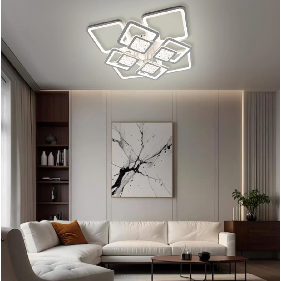 Управляемая светодиодная люстра 10584 TETRA TWIST ICE 165W 8S-SMART 595x595x110-WHITE/CLEAR-220-IP20 - фото 3