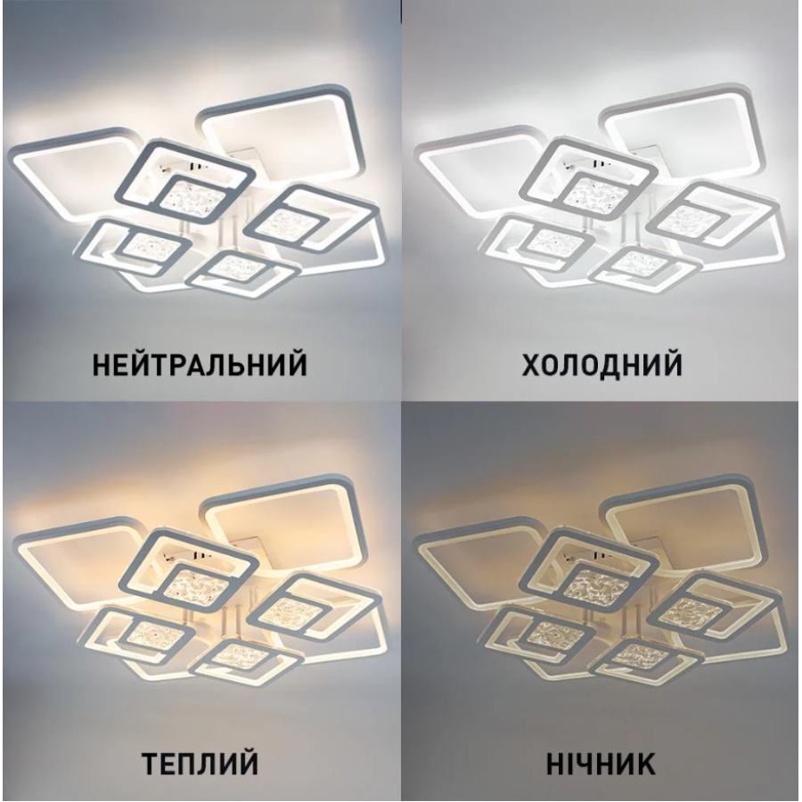 Управляемая светодиодная люстра 10584 TETRA TWIST ICE 165W 8S-SMART 595x595x110-WHITE/CLEAR-220-IP20 - фото 7