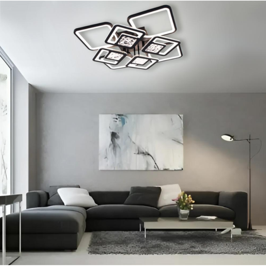 Управляемая светодиодная люстра 10585 TETRA TWIST ICE 165W 8S-SMART 595x595x110-BLACK/CLEAR-220-IP20 - фото 5
