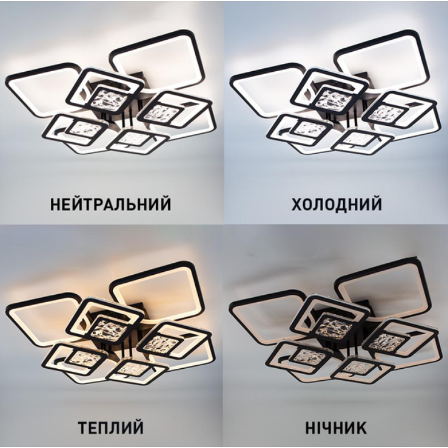 Управляемая светодиодная люстра 10585 TETRA TWIST ICE 165W 8S-SMART 595x595x110-BLACK/CLEAR-220-IP20 - фото 8