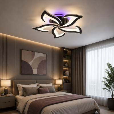 Управляемая светодиодная люстра 10614 ELLA RGB 5F 42+10W RC-600x95-BLACK-230-IP20