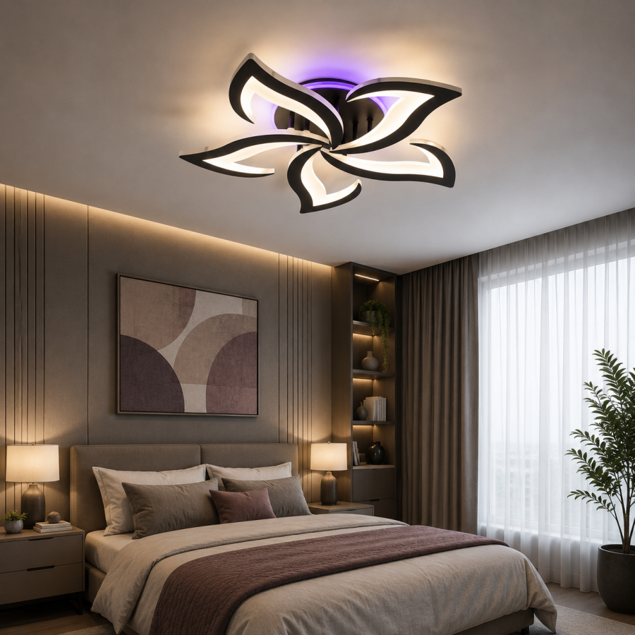 Управляемая светодиодная люстра 10614 ELLA RGB 5F 42+10W RC-600x95-BLACK-230-IP20 - фото 1