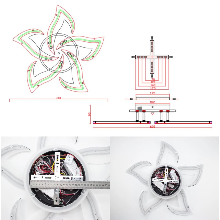 Управляемая светодиодная люстра 10614 ELLA RGB 5F 42+10W RC-600x95-BLACK-230-IP20 - фото 9