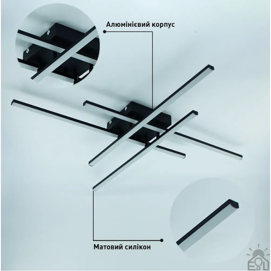 Управляемая светодиодная люстра 10629 LINE 70W 4L-RC-850x850x90-BLACK-230-IP20 - фото 10