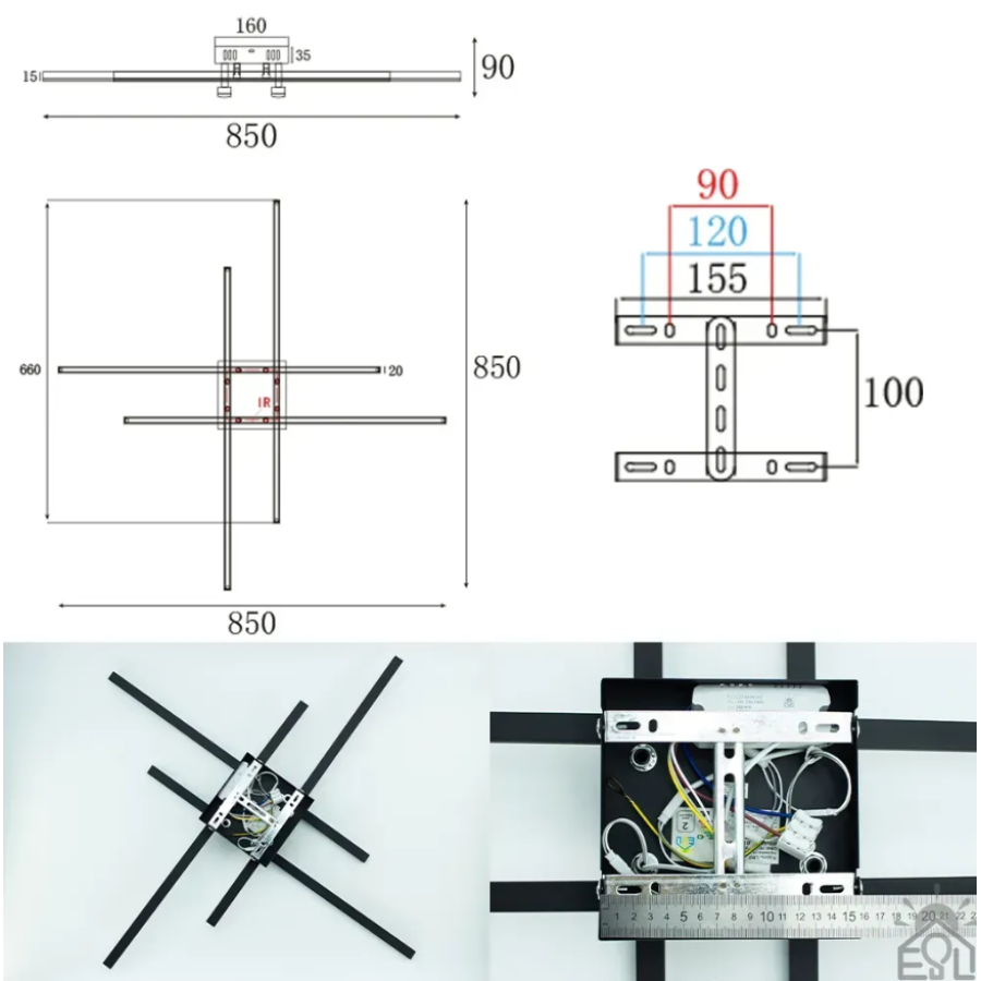 Управляемая светодиодная люстра 10629 LINE 70W 4L-RC-850x850x90-BLACK-230-IP20 - фото 5