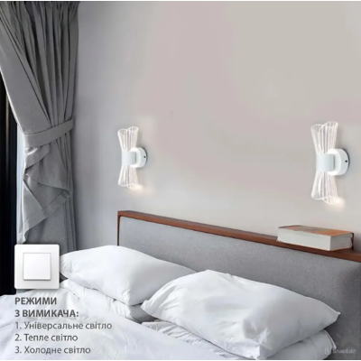 Управляемая светодиодная люстра, бра 10470 DIO 12W 2Y-ON/OFF 230x80x95-WHITE/CLEAR-220-IP20