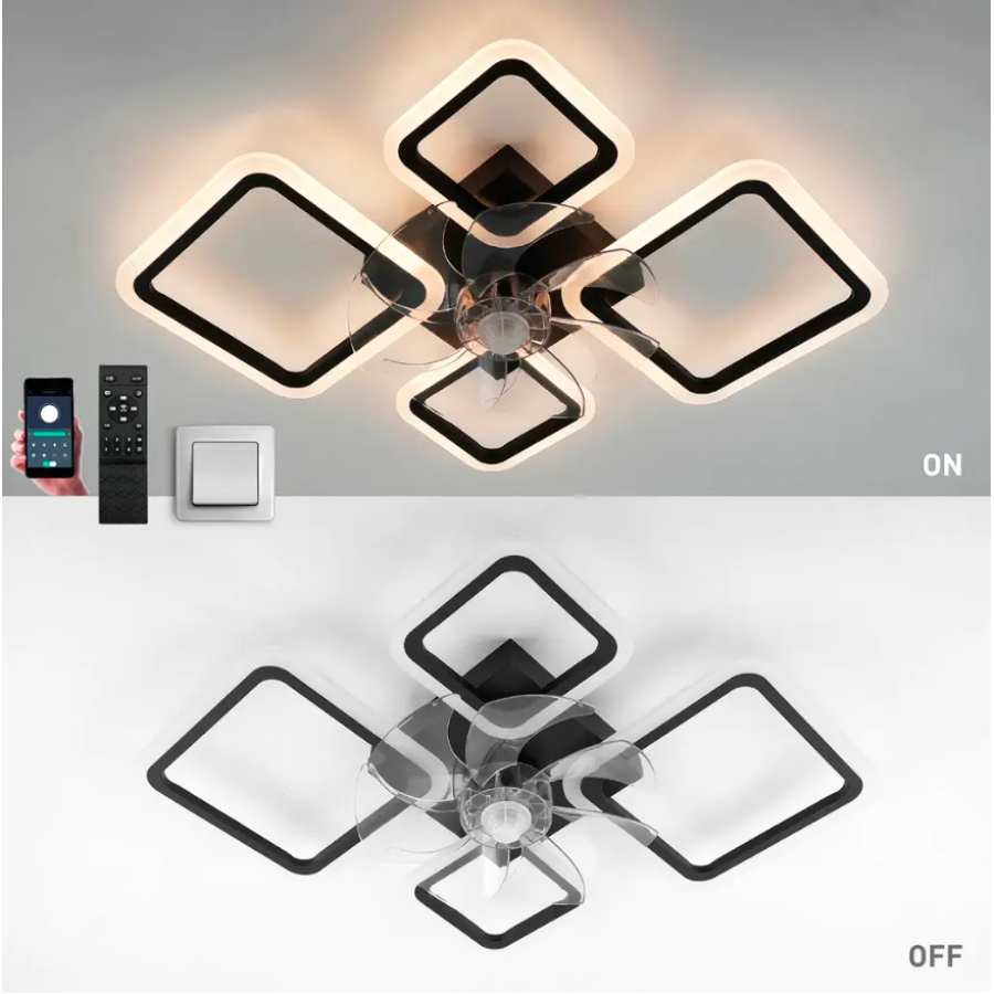 Управляемая светодиодная люстра с вентилятором 10588 FAN OVAL 70W+18W 4S-smart-760*560*120-BLACK-220-IP20 - фото 4