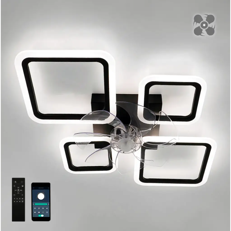 Управляемая светодиодная люстра с вентилятором 10588 FAN OVAL 70W+18W 4S-smart-760*560*120-BLACK-220-IP20 - фото 6