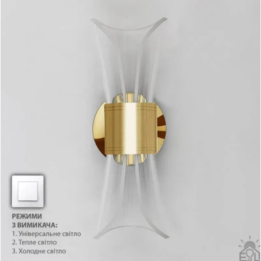 Управляемый светодиодный светильник, бра 10129 DIO 12W 2Y-ON/OFF-230х80х95-GOLD/CLEAR-220-IP20 - фото 5
