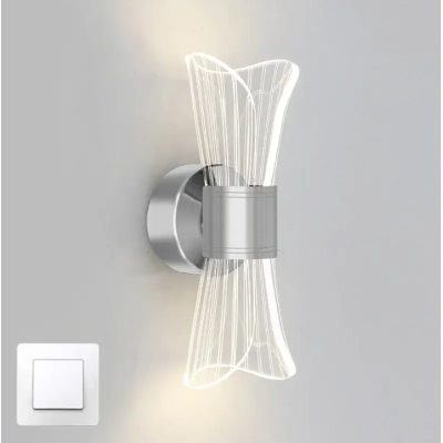 Управляемый светодиодный светильник, бра 10130 DIO 12W 2Y-ON/OFF-230х80х95-CHROME/CLEAR-220-IP20